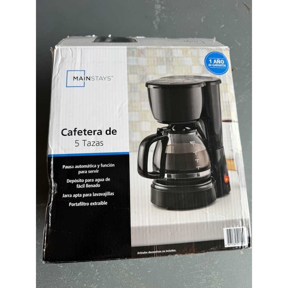 Mainstays 5-Cup Filter Coffee Maker Black w/ Coffee Pot, Pause-and-Serve